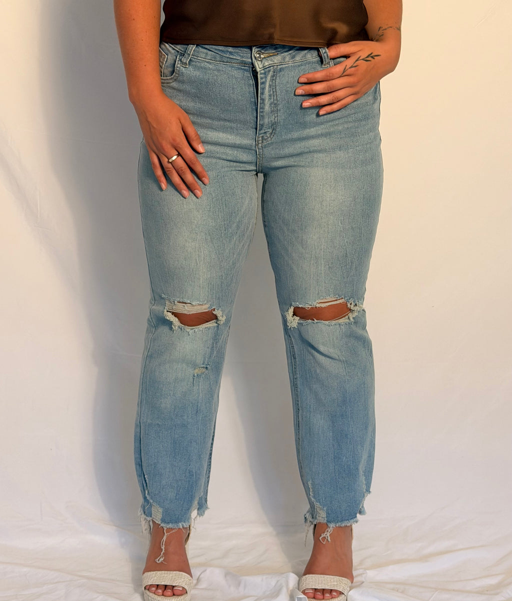 Women's Ripped Bell Bottom Jeans High-Rise