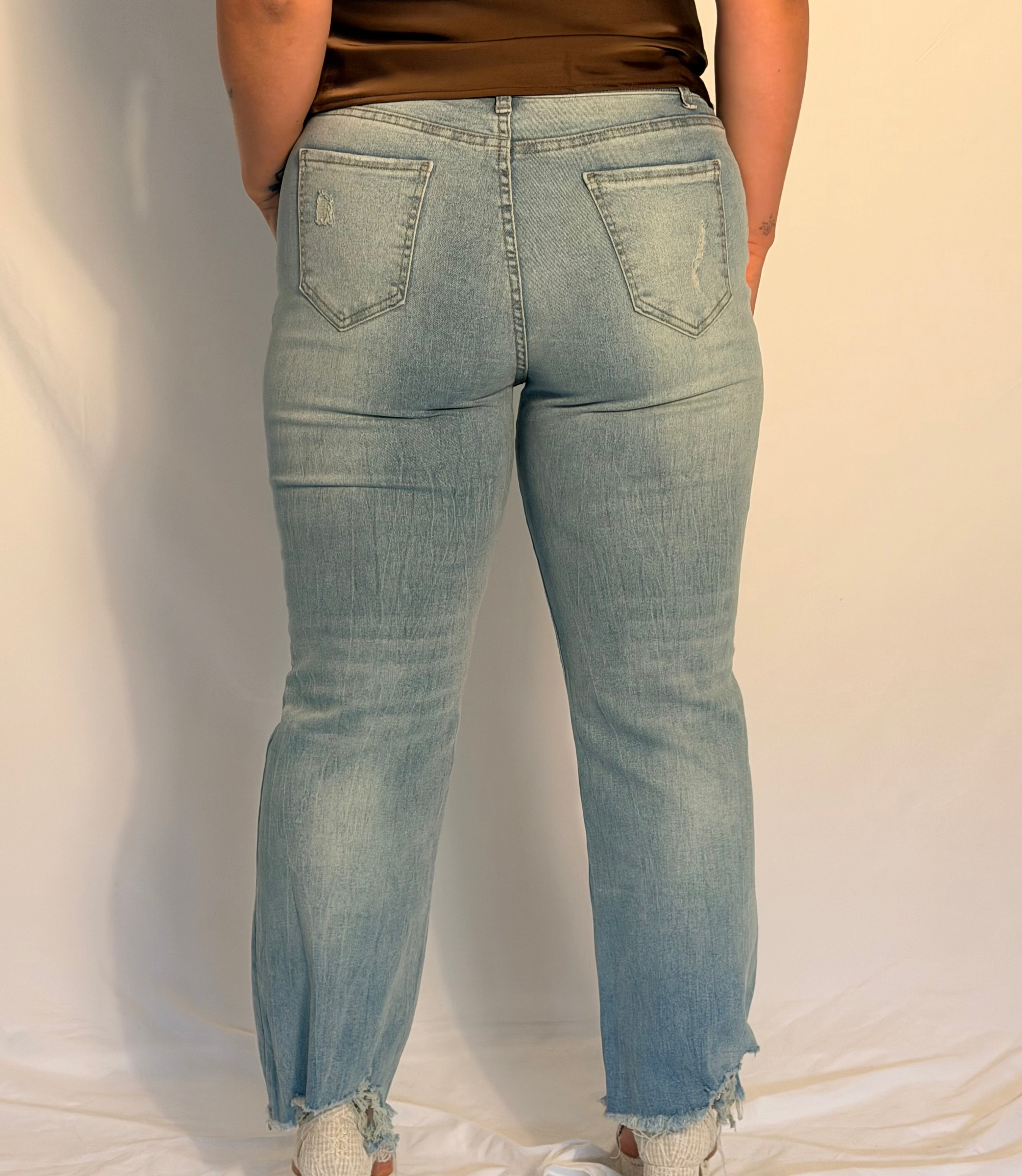 Women's Ripped Bell Bottom Jeans High-Rise