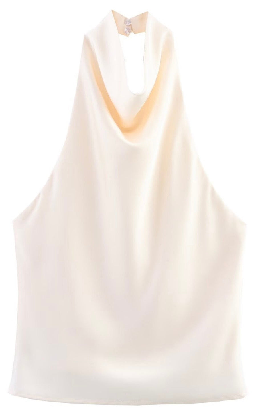Cream Silk Satin Textured Temperament Halter Neck Top