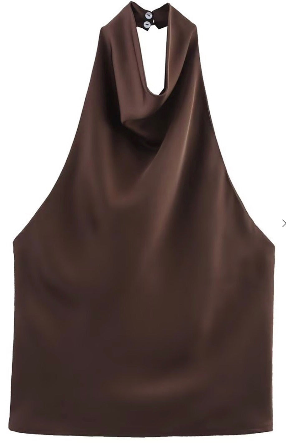Brown Silk Satin Textured Temperament Halter Neck Top
